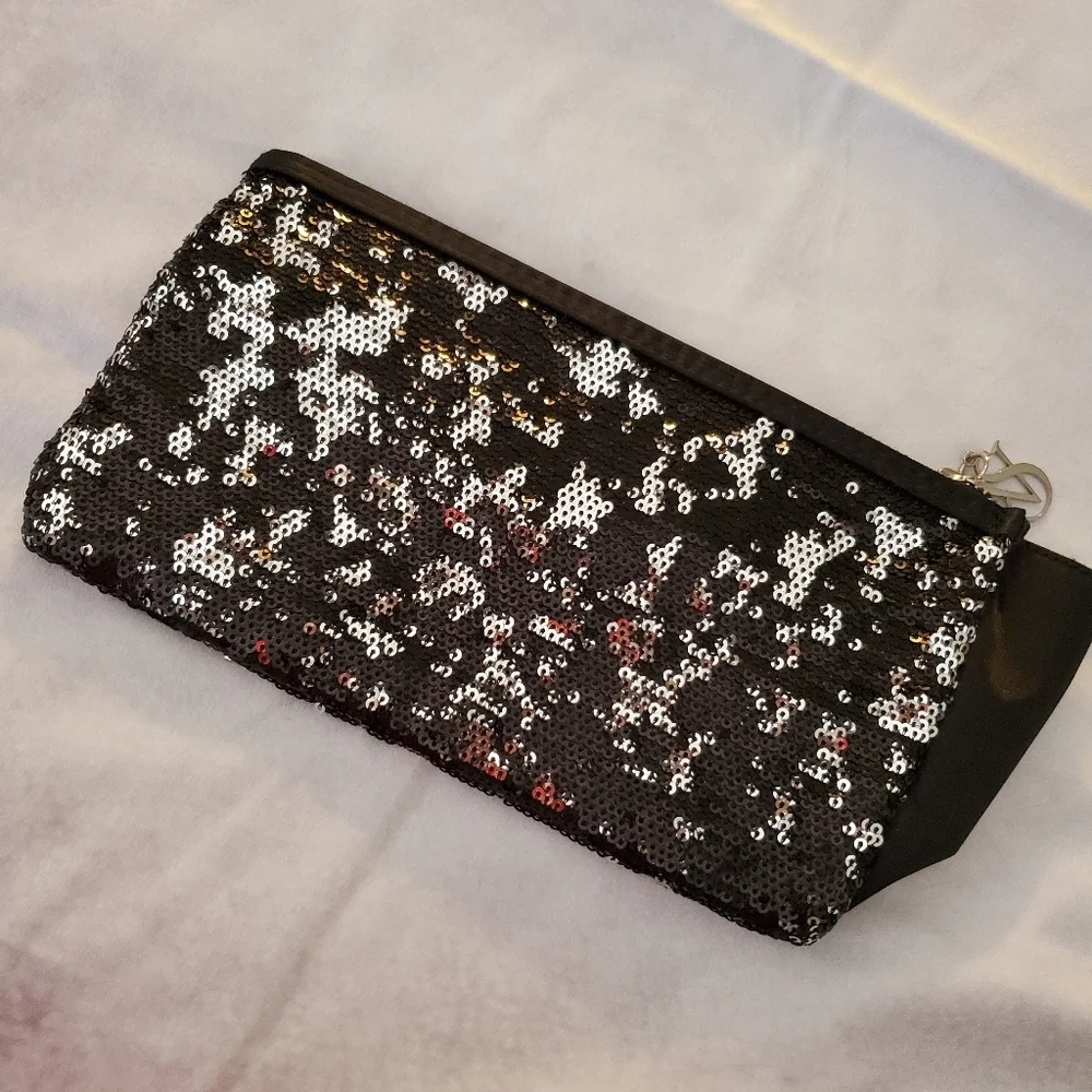 Victoria Secrets Small Black and Silver Sequin clutch